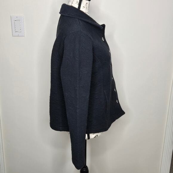 ISAAC MIZRAHI Navy Blue Floral Pattern Quilted Jacket Collared Button Front S - Picture 5 of 9